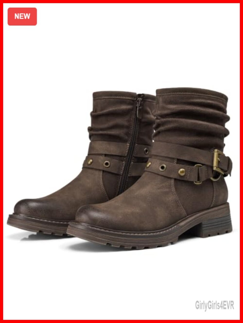 TEMOFON Women's Slouch Ankle Boots Low Block Heel Comfort Zip Booties